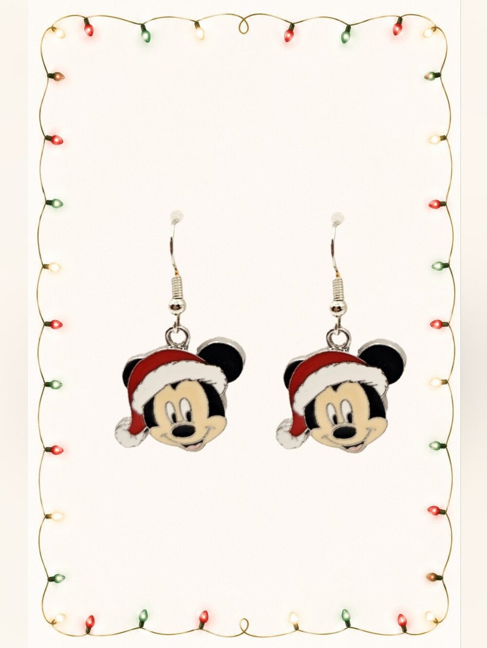 Christmas Mouse Santa Hat Dangle Earrings Holiday Novelty Stainless Hooks New